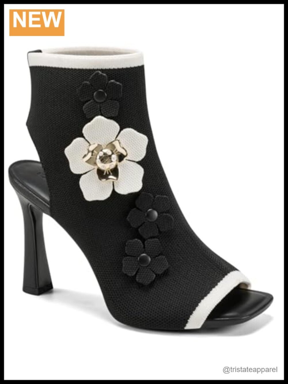 Dacey Ankle Bootie Faux Leather Pull-On Stiletto Heel Floral Boot